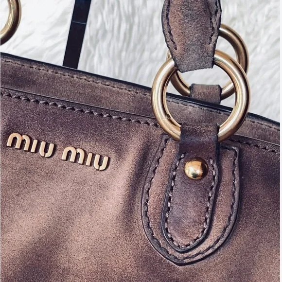 Miu Miu Gray Suede Leather Women’s Crossbody Satchel 2 Way Bag Fridge Vitello - Picture 10 of 17